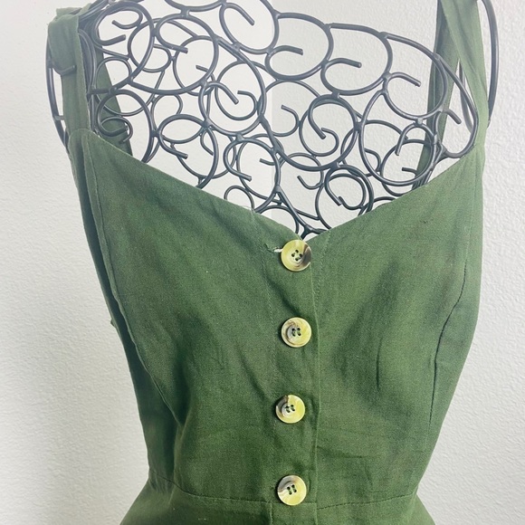 JAPNA Dress Linen Olive Green M Backless - Picture 3 of 12